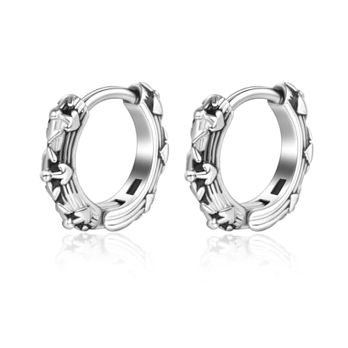 Lantine Creolen Ohrringe für Frauen Männer Wikinger Rune Vintage Gothic Punk Rock Ohrringe Männer Schwarz Silber Edelstahl Minimalistisch Huggie Creolen Schmuck Geschenke von Lantine