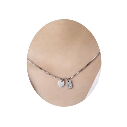 Lantine Damen Buchstaben Halskette B Titan Stahl, 41cm+5cm Verlängerung, 1.55mm Box Chain mit Rundanhänger von Lantine