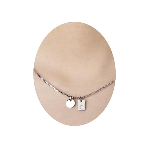 Lantine Damen Buchstaben Halskette C Titan Stahl, 41cm+5cm Verlängerung, 1.55mm Box Chain mit Rundanhänger von Lantine