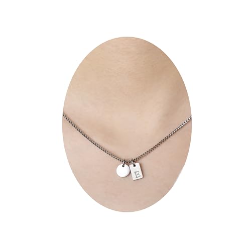 Lantine Damen Buchstaben Halskette E Titan Stahl, 41cm+5cm Verlängerung, 1.55mm Box Chain mit Rundanhänger Lantine Damen Buchstaben Halskette E Titan Stahl, 41cm+5cm Verlängerung, 1.55mm Box Chain mit Rundanhänger von Lantine