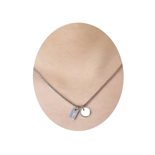 Lantine Damen Buchstaben Halskette F Titan Stahl, 41cm+5cm Verlängerung, 1.55mm Box Chain mit Rundanhänger von Lantine