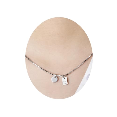 Lantine Damen Buchstaben Halskette K Titan Stahl, 41cm+5cm Verlängerung, 1.55mm Box Chain mit Rundanhänger von Lantine