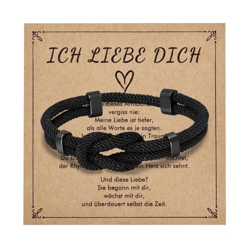 Lantine Ich Liebe Dich Chinesische Knoten Armband Herren Schwarz Mailänder Seil Verstellbares Armbänder für Mann Ehemann Freund(18-34Cm) von Lantine