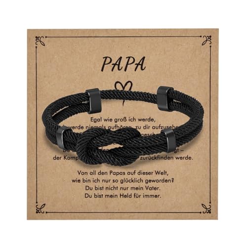 Lantine Ich Liebe Dich Chinesische Knoten Armband Herren Schwarz Mailänder Seil Verstellbares Armbänder für Mann Papa Väter(18-34Cm) von Lantine