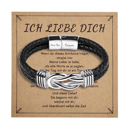 Lantine Ich Liebe Dich Knoten Lederarmband Herren Schwarz Edelstähle Unendlichkeit Armbänder für Herren Hochzeitstag Geburtstage Geschenke für Männer Ehemann 21Cm Lantine Ich Liebe Dich Knoten Lederarmband Herren Schwarz Edelstähle Unendlichkeit Armbänder für Herren Hochzeitstag Geburtstage Geschenke für Männer Ehemann 21Cm von Lantine