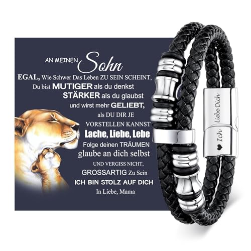 Lantine Ich Liebe Dich Lederarmband Herren 21 Cm Schwarzem Geflochtenem Leder in Doppelschlaufe Armband für Männer Sohn Bruder Papa Väter mit Magnet Verschluss Lantine Ich Liebe Dich Lederarmband Herren 21 Cm Schwarzem Geflochtenem Leder in Doppelschlaufe Armband für Männer Sohn Bruder Papa Väter mit Magnet Verschluss von Lantine