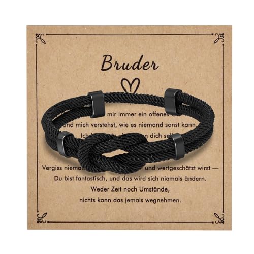 Lantine Knoten Armband Herren Schwarz Mailänder Seil Verstellbares Armbänder für Mann Bruder(18-34Cm) von Lantine