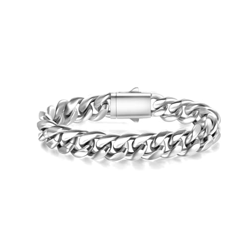 Lantine Kubanische Kette Armband Herren 19cm Edelstahl 12,2 mm Breite Silberne Panzerkette Unisex für Männer HipHop Liebhaber Rapper Teenager Mit Federverschluss Lantine Kubanische Kette Armband Herren 19cm Edelstahl 12,2 mm Breite Silberne Panzerkette Unisex für Männer HipHop Liebhaber Rapper Teenager Mit Federverschluss von Lantine