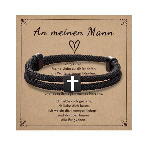 Lantine Mailänder Seil Armband Herren Kreuz für Mein Mann Verstellbar Armband (18-34 cm) Legierungskreuz mit Karte Geschenke für Ostern Valentinstag Jahrestag von Lantine