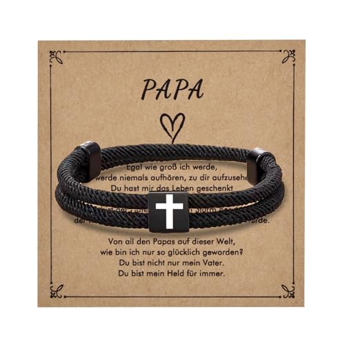 Lantine Mailänder Seil Armband Herren Kreuz für Papa Vater Mann Verstellbar Armband (18-34 cm) Legierungskreuz mit Karte Ich liebe dich Geschenke für Ostern Vatertag Geburtstag von Lantine