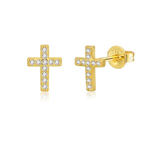 Lantine Ohrringe 925 Silber mit Zirkonia-Kreuz Gold Ohrstecker von Lantine