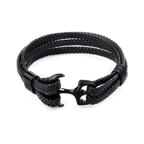 Lantine Schwarz Edelstahl Anker Armband Herren Lederarmband Herren Schwarz für Ehemann Vater Sohn 21Cm Lantine Schwarz Edelstahl Anker Armband Herren Lederarmband Herren Schwarz für Ehemann Vater Sohn 21Cm von Lantine