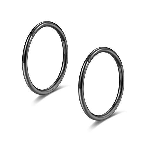 Lantine Schwarz Scharnier 18g Nasenpiercing Ring 316L Chirurgenstahl Tragus Knorpel Helix Piercings Hoop Ohrringe für Frauen Männer 7mm von Lantine