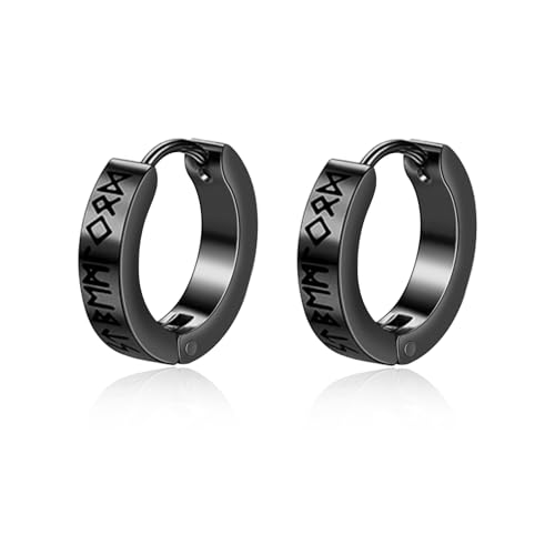 Lantine Wikinger Rune Ohrringe Herren Hoop Ohrringe Edelstah Nordischer Wikinger Rune Creolen Ohrstecker Punk Stil Schwarzer Schläfer Ohrstecker Ohrring Wikinger Jewellery für Herren Damen Father Son von Lantine