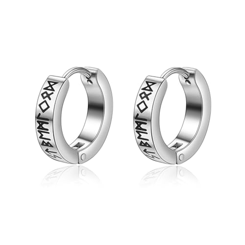 Lantine Wikinger Rune Ohrringe Herren Hoop Ohrringe Edelstah Nordischer Wikinger Rune Creolen Ohrstecker Punk Stil Silbern Schläfer Ohrstecker Ohrring Wikinger Jewellery für Herren Damen Father Son von Lantine