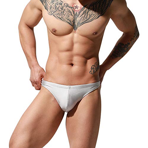 Lantra Besa Herren T Back G String Thong Badehose Bikini Bottom Slip für Sommer Schwimmen MEHRWEG cm (Typ 124) - Hellgrau Schimmernd (XL, um 2 Größen Kleiner als DE Norm) von Lantra Besa