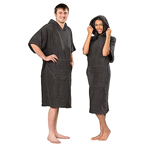 Lanudo® Surf Bade Poncho mit Kapuze | Unisex | 100% Baumwolle, Sanitized® | Bademantel/Umziehhilfe L/XL Dunkelgrau von Lanudo