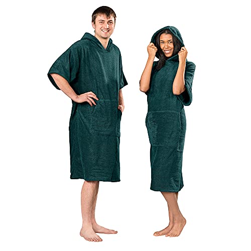 Lanudo® Surf Bade Poncho mit Kapuze | Unisex | 100% Baumwolle, Sanitized® | Bademantel/Umziehhilfe L/XL Petrol von Lanudo