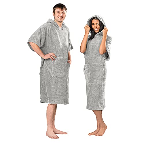 Lanudo® Surf Bade Poncho mit Kapuze | Unisex | 100% Baumwolle, Sanitized® | Bademantel/Umziehhilfe L/XL Silber von Lanudo