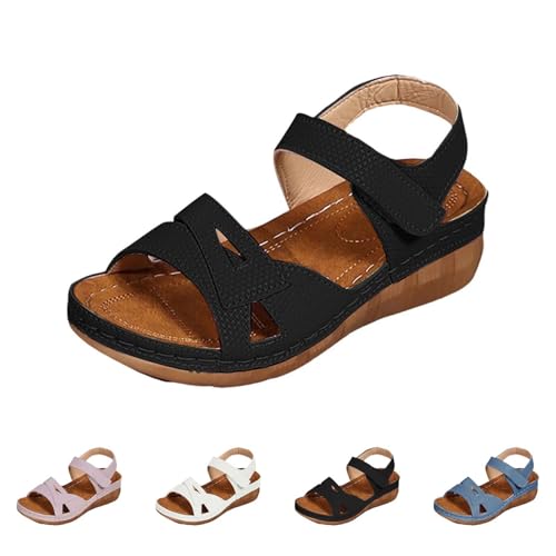 2025 Orthopädische Sportsandalen für Damen, Plattform, Sommerschuhe, bequem, elegant, Party, Mode, Keilsandalen, offener Zehenbereich, flexibel, atmungsaktiv, Strand, Wandern, Trekking, 01 Schwarz, 36 von Lanunlly