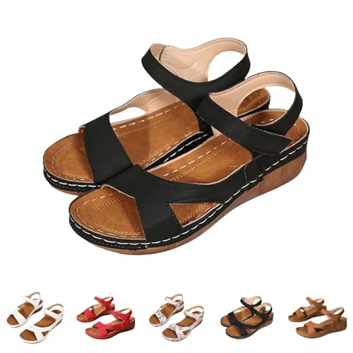 2025 Orthopädische Sportsandalen für Damen, Plattform, Sommerschuhe, bequem, elegant, Party, Mode, Keilsandalen, offener Zehenbereich, flexibel, atmungsaktiv, Strand, Wandern, Trekking, 05 Schwarz, 38 von Lanunlly