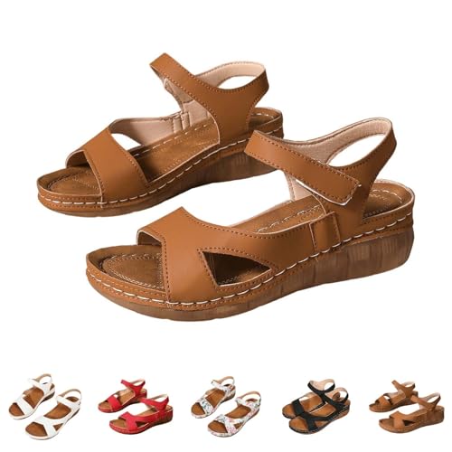 2025 Orthopädische Sportsandalen für Damen, Plattform, Sommerschuhe, bequem, elegant, Party, Mode, Keilsandalen, offener Zehenbereich, flexibel, atmungsaktiv, Strand, Wandern, Trekking, 06 Braun, 37 von Lanunlly