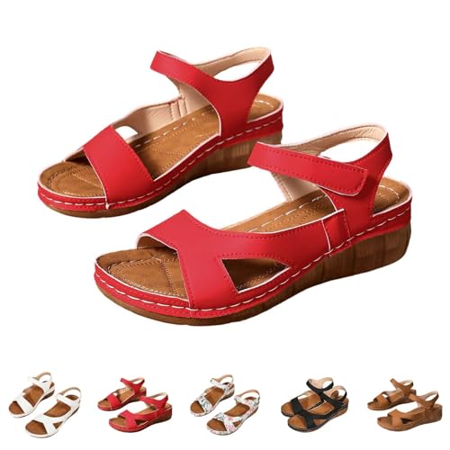 2025 Orthopädische Sportsandalen für Damen, Plattform, Sommerschuhe, bequem, elegant, Party, Mode, Keilsandalen, offener Zehenbereich, flexibel, atmungsaktiv, Strand, Wandern, Trekking, 08 Rot, 39 EU von Lanunlly