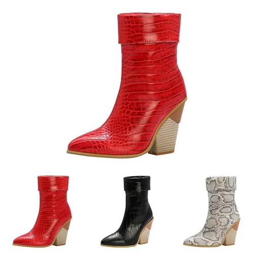 Cowboy-Stiefel für Damen, hohe Stiefel, Vintage, elegant, mittelhoher Schaft, Chelsea, Party, Boots, Keilabsatz, rutschfest, bequem, modisch, ohne Schnürsenkel, für Winter, Herbst, Frühling, rot, 37 Cowboy-Stiefel für Damen, hohe Stiefel, Vintage, elegant, mittelhoher Schaft, Chelsea, Party, Boots, Keilabsatz, rutschfest, bequem, modisch, ohne Schnürsenkel, für Winter, Herbst, Frühling, rot, 37 von Lanunlly