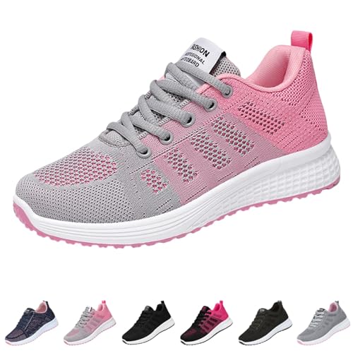 Damen-Sneaker, Sport, Sommer, rutschfest, rutschfest, rutschfest, atmungsaktiv, Übergangsschuhe, modisch, klassisch, bequem, Barefoot mit Schnürsenkeln, Freizeitschuhe für Laufen, Fitness, Rosa, 37 EU von Lanunlly