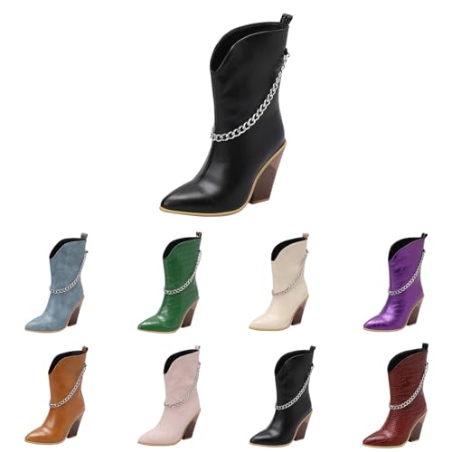 Damenstiefel, Cowboy-Stiefel, halber Schaft, Retro, modisch, Vintage, hoch, minimalistisch, elegant, hoher Absatz, Keilabsatz, bequem, breiter Schaft, Party, Schuhe ohne Schnürsenkel für Winter Herbst Damenstiefel, Cowboy-Stiefel, halber Schaft, Retro, modisch, Vintage, hoch, minimalistisch, elegant, hoher Absatz, Keilabsatz, bequem, breiter Schaft, Party, Schuhe ohne Schnürsenkel für Winter Herbst von Lanunlly