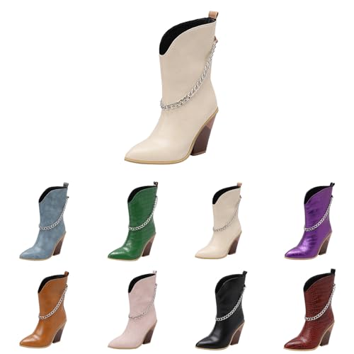 Damenstiefel, Cowboy-Stiefel, halber Schaft, Retro, modisch, Vintage, hoch, minimalistisch, elegant, hoher Absatz, Keilabsatz, bequem, breiter Schaft, Party, Schuhe ohne Schnürsenkel für Winter Herbst Damenstiefel, Cowboy-Stiefel, halber Schaft, Retro, modisch, Vintage, hoch, minimalistisch, elegant, hoher Absatz, Keilabsatz, bequem, breiter Schaft, Party, Schuhe ohne Schnürsenkel für Winter Herbst von Lanunlly