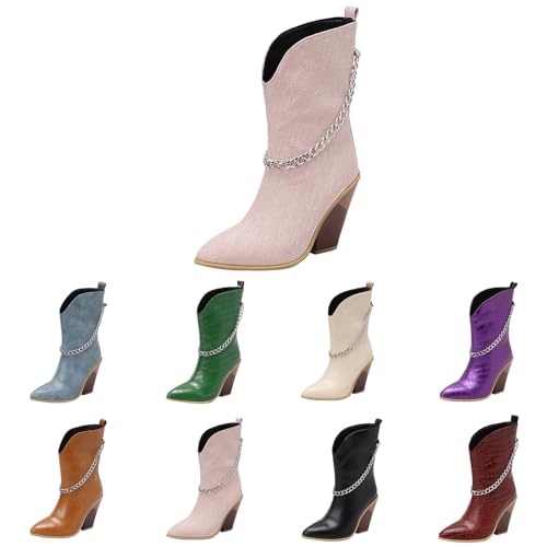 Damenstiefel, Cowboy-Stiefel, halber Schaft, Retro, modisch, Vintage, hoch, minimalistisch, elegant, hoher Absatz, Keilabsatz, bequem, breiter Schaft, Party, Schuhe ohne Schnürsenkel für Winter Herbst Damenstiefel, Cowboy-Stiefel, halber Schaft, Retro, modisch, Vintage, hoch, minimalistisch, elegant, hoher Absatz, Keilabsatz, bequem, breiter Schaft, Party, Schuhe ohne Schnürsenkel für Winter Herbst von Lanunlly