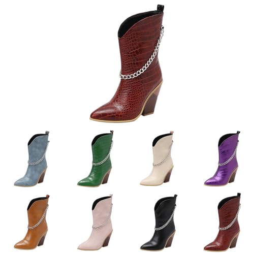 Damenstiefel, Cowboy-Stiefel, halber Schaft, Retro, modisch, Vintage, hoch, minimalistisch, elegant, hoher Absatz, Keilabsatz, bequem, breiter Schaft, Party, Schuhe ohne Schnürsenkel für Winter Herbst Damenstiefel, Cowboy-Stiefel, halber Schaft, Retro, modisch, Vintage, hoch, minimalistisch, elegant, hoher Absatz, Keilabsatz, bequem, breiter Schaft, Party, Schuhe ohne Schnürsenkel für Winter Herbst von Lanunlly