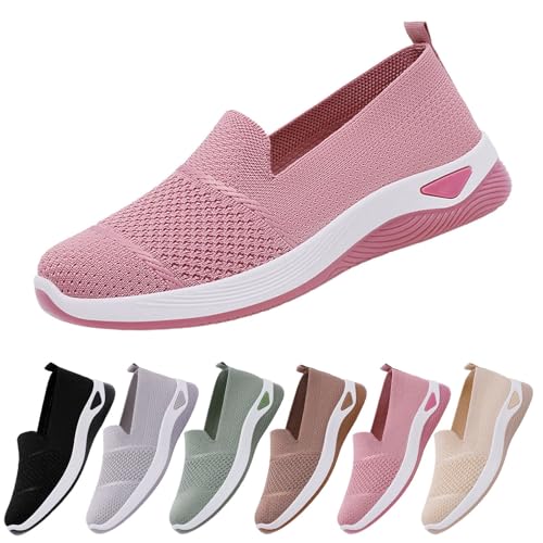 Orthopädische Damen-Sneaker zum Hineinschlüpfen, Freizeitschuhe, bequem, leicht, modisch, Sommer, modisch, Sportschuhe, Mesh, atmungsaktiv, rutschfest, Wandern, Laufen, Rosa, 39 EU von Lanunlly