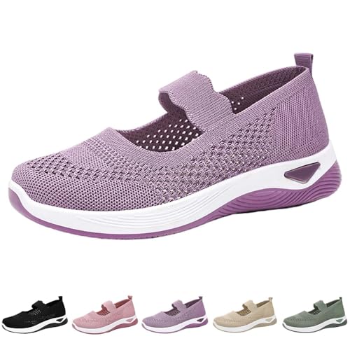 Orthopädische Damen-Sneaker zum Hineinschlüpfen, lässig, bequem, leicht, elegant, bedruckt, modisch, aus Mesh, atmungsaktiv, rutschfest, Wandern, Laufen, 17 Violett, 39 EU von Lanunlly