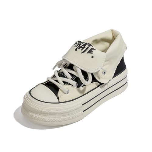 Damen Foldable Sneakers Umklappbarer High Top Canvas Schuh für Travel Everyday Atmungsaktiv Bequem​02 Schwarz Größe 35 von Lanverth