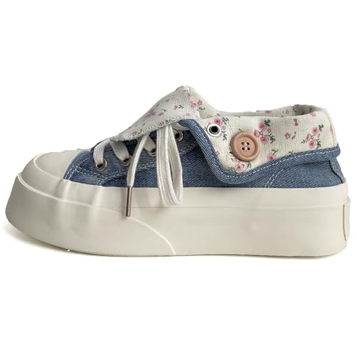 Damen Foldable Sneakers Umklappbarer High Top Canvas Schuh für Travel Everyday Atmungsaktiv Bequem​22 Blau Größe 38 von Lanverth