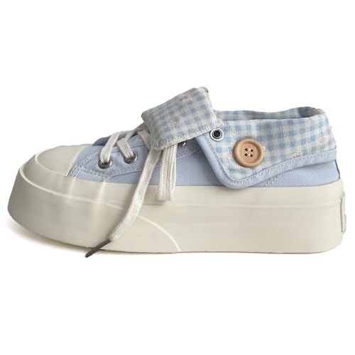 Damen Foldable Sneakers Umklappbarer High Top Canvas Schuh für Travel Everyday Atmungsaktiv Bequem​22 Hellblau Größe 36 von Lanverth