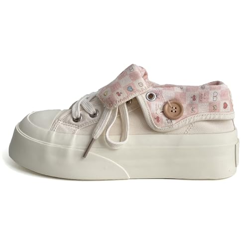 Damen Foldable Sneakers Umklappbarer High Top Canvas Schuh für Travel Everyday Atmungsaktiv Bequem​22 Pink Größe 38 von Lanverth