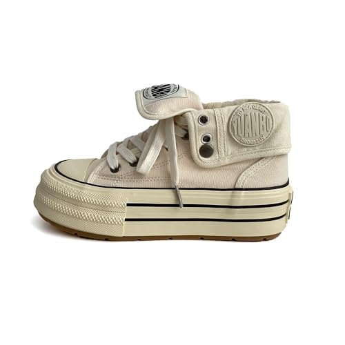 Damen Foldable Sneakers Umklappbarer High Top Canvas Schuh für Travel Everyday Atmungsaktiv Bequem​93 Beige Größe 37 von Lanverth