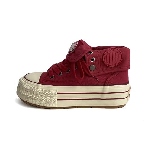 Damen Foldable Sneakers Umklappbarer High Top Canvas Schuh für Travel Everyday Atmungsaktiv Bequem​93 Rot Größe 35 von Lanverth