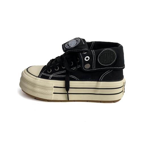 Damen Foldable Sneakers Umklappbarer High Top Canvas Schuh für Travel Everyday Atmungsaktiv Bequem​93 Schwarz Größe 38 von Lanverth