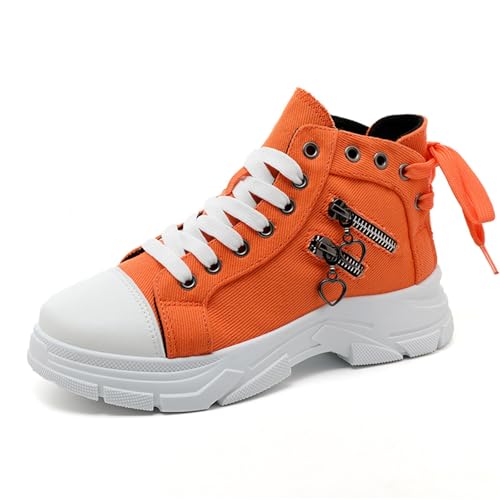 Damen High Top Canvas Sneakers mit Reißverschluss Bequeme Platform Schuhe für Casual Campus Walking60 Orange Größe 36 von Lanverth