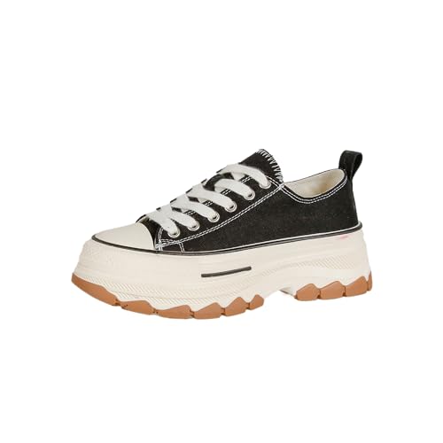 Damen Low Top Canvas Sneakers Bequeme Turnschuhe mit Schnürung für Campus Reisen Alltag Leisure Schuhe Schwarz Größe 37 von Lanverth