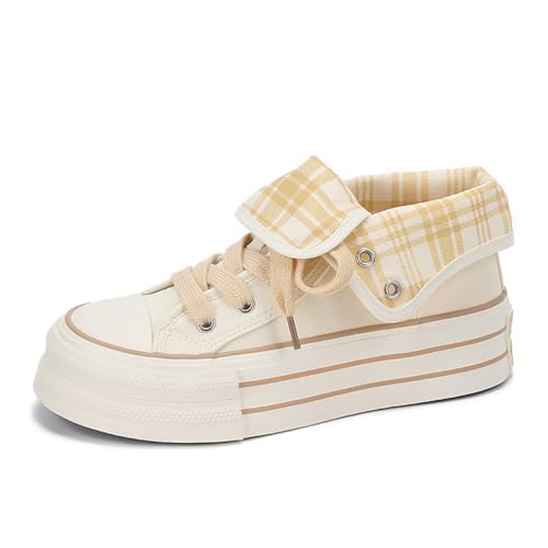 Lanverth Damen Canvas Sneaker mit Klappkragen – Leichte Freizeitschuhe für Campus & Alltag Beige Größe 40 von Lanverth