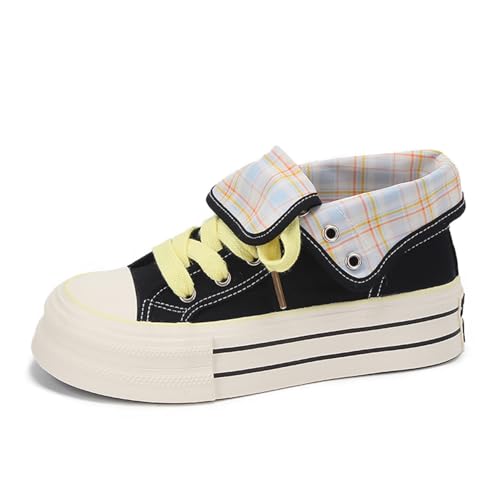 Lanverth Damen Canvas Sneaker mit Klappkragen – Leichte Freizeitschuhe für Campus & Alltag Gelb Größe 37 von Lanverth