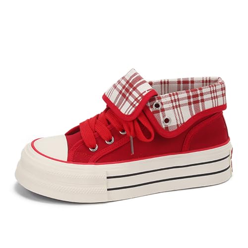 Lanverth Damen Canvas Sneaker mit Klappkragen – Leichte Freizeitschuhe für Campus & Alltag Rot Größe 39 von Lanverth