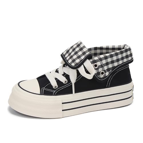 Lanverth Damen Canvas Sneaker mit Klappkragen – Leichte Freizeitschuhe für Campus & Alltag Schwarz Größe 35 von Lanverth