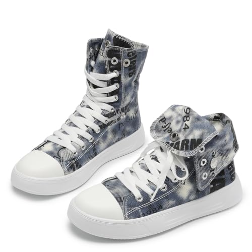 Lanverth Damen High-Top Canvas Sneaker mit Graffiti & Studs Leichte Plateau-Schuhe für Streetstyle Schwarz Größe 39 Lanverth Damen High-Top Canvas Sneaker mit Graffiti & Studs Leichte Plateau-Schuhe für Streetstyle Schwarz Größe 39 von Lanverth