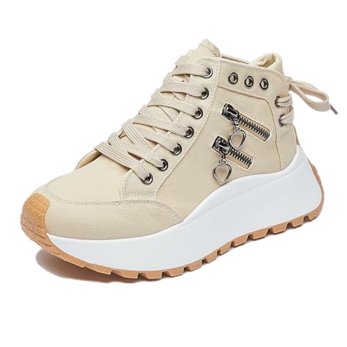 Lanverth Damen High Top Canvas Sneakers mit Reißverschluss Bequeme Platform Schuhe für Casual Campus Walking01 Khaki Größe 42 Lanverth Damen High Top Canvas Sneakers mit Reißverschluss Bequeme Platform Schuhe für Casual Campus Walking01 Khaki Größe 42 von Lanverth